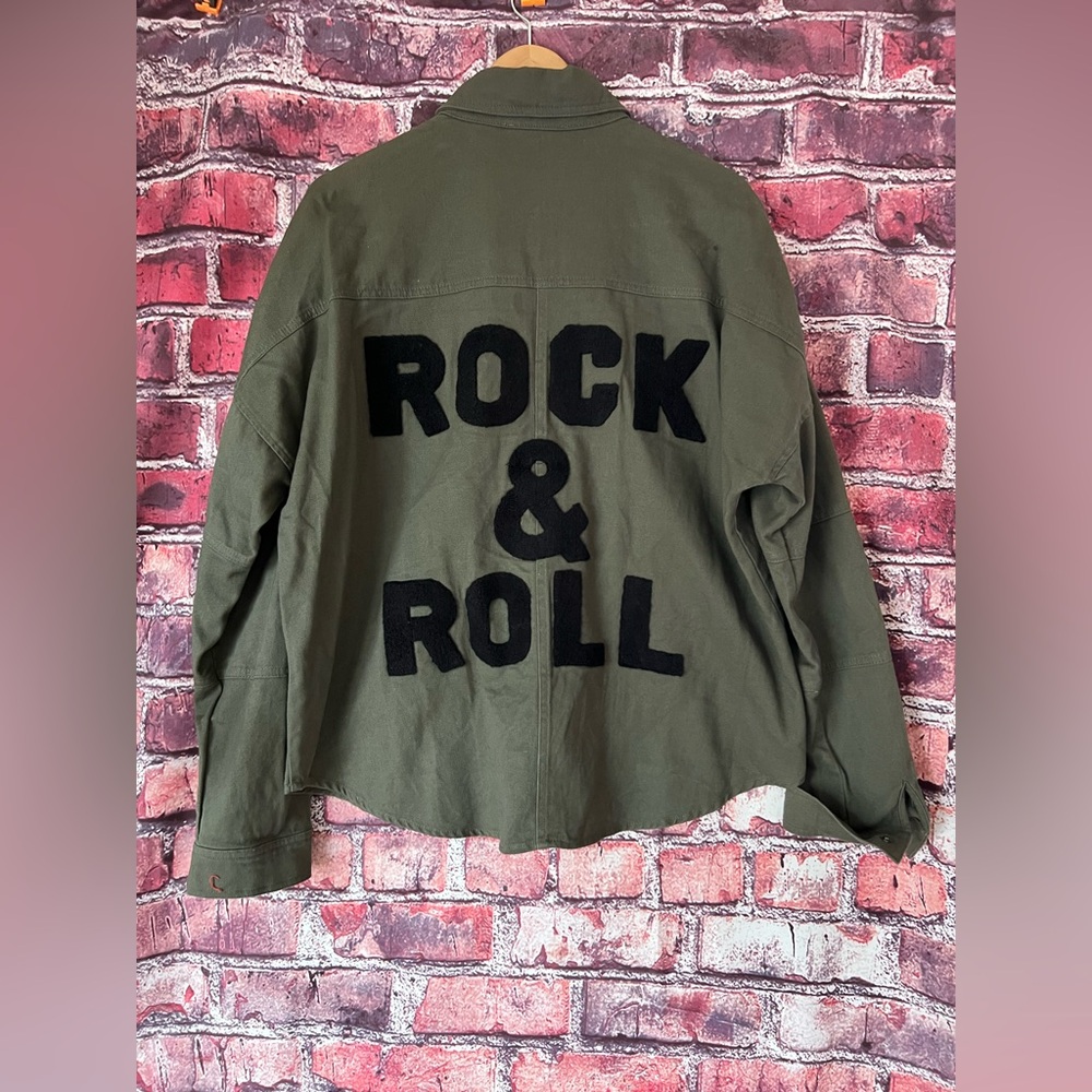 Audrey Parks Francesca's Rock & Roll Chenille Patch Utility Shacket M
